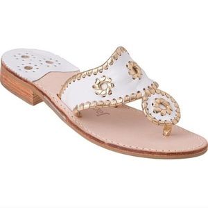 Jack Rogers Hamptons Flat Sandal in White/Gold